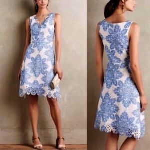Anthropologie Eva Franco Scallop Starflower Eyelet Lace Dress Blue White 0